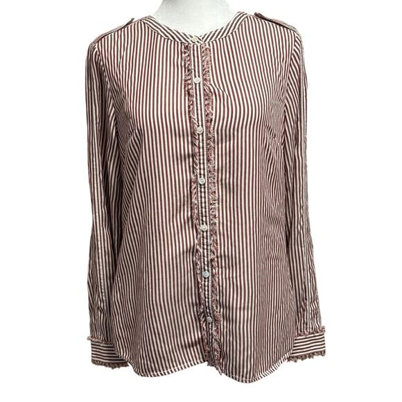 L.L. Bean Tops - LL Bean Signature Womens Size 4 Button Up Shirt Striped Fray Detail Burgundy